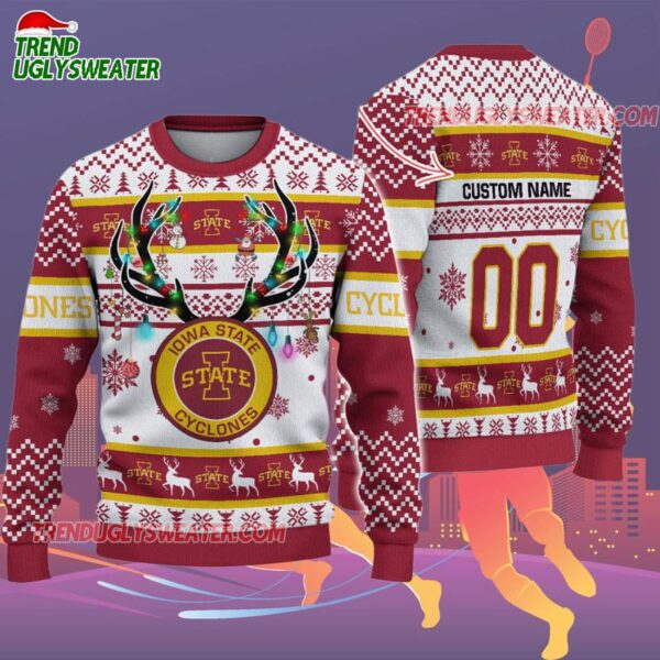 Custom Iowa State Cyclones Special Reindeer Light Ugly Christmas Sweater 2