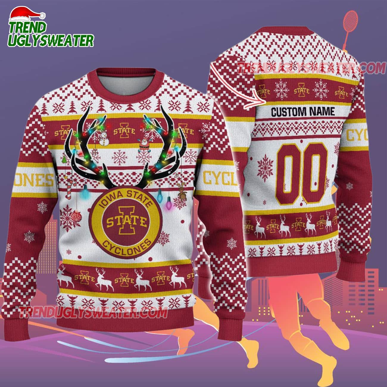 Custom Iowa State Cyclones Special Reindeer Light Ugly Christmas Sweater Custom Iowa State Cyclones Special Reindeer Light Ugly Christmas Sweater