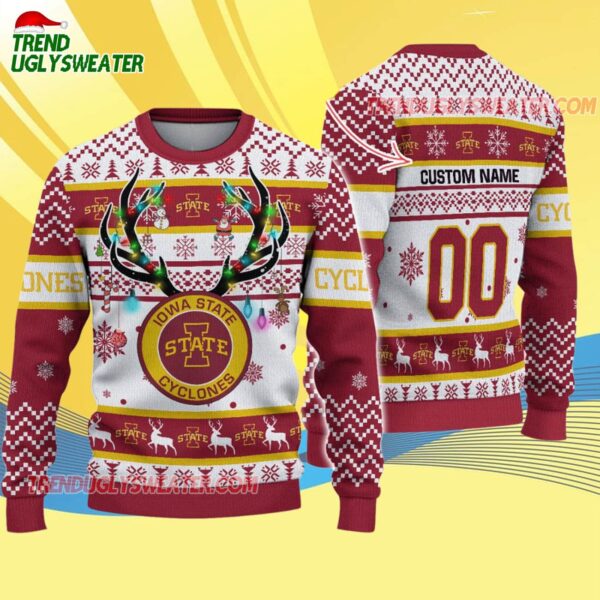 Custom Iowa State Cyclones Special Reindeer Light Ugly Christmas Sweater 4