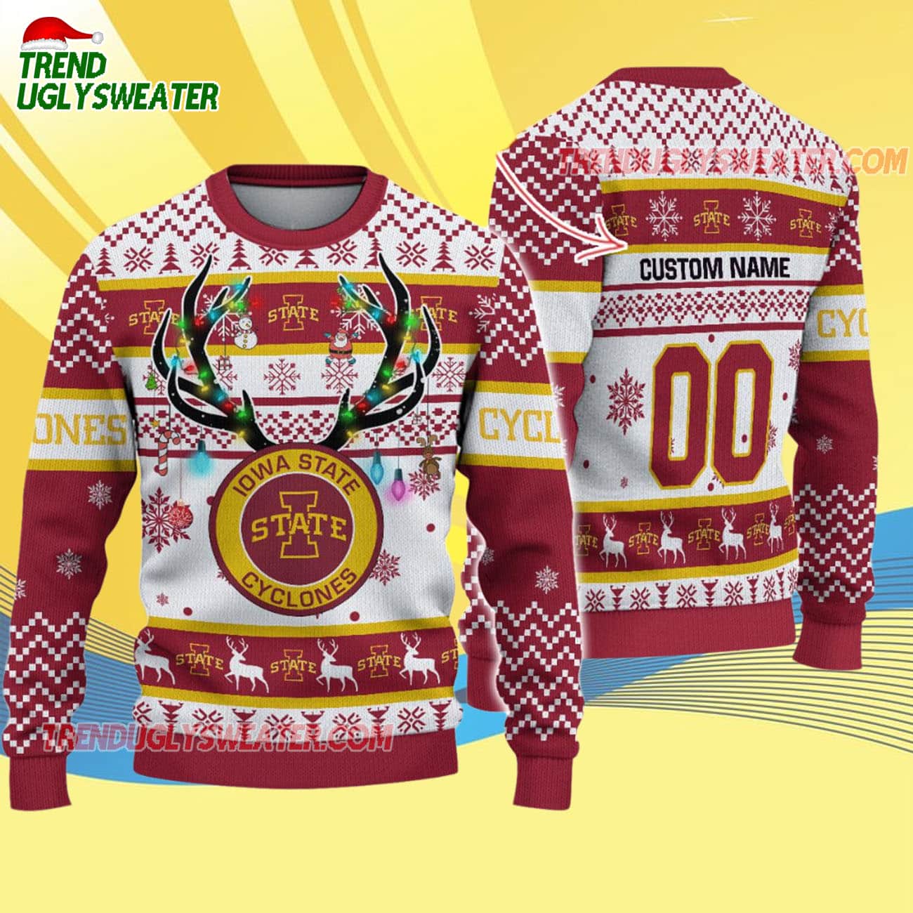 Custom Iowa State Cyclones Special Reindeer Light Ugly Christmas Sweater Custom Iowa State Cyclones Special Reindeer Light Ugly Christmas Sweater