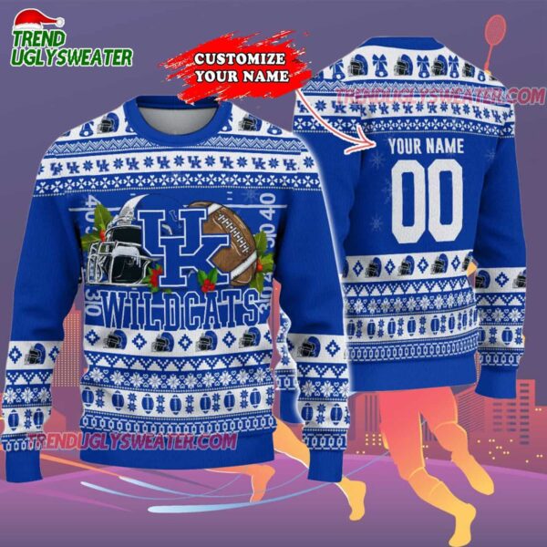 Custom Kentucky Wildcats Logo Team Football Christmas Ugly Sweater 2