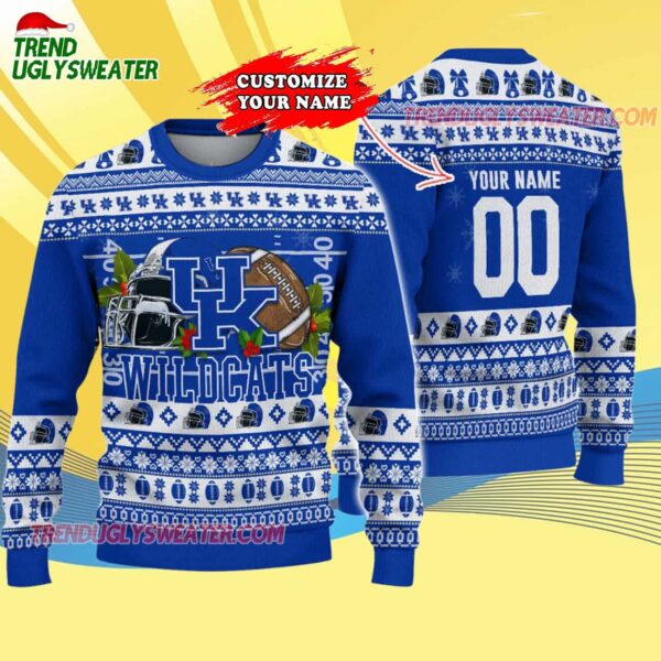 Custom Kentucky Wildcats Logo Team Football Christmas Ugly Sweater 4