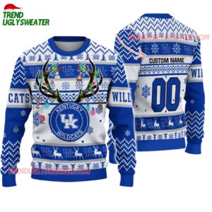 Custom Kentucky Wildcats Special Reindeer Light Ugly Christmas Sweater 1