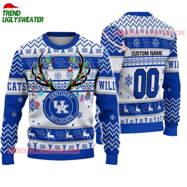 Custom Kentucky Wildcats Special Reindeer Light Ugly Christmas Sweater 1