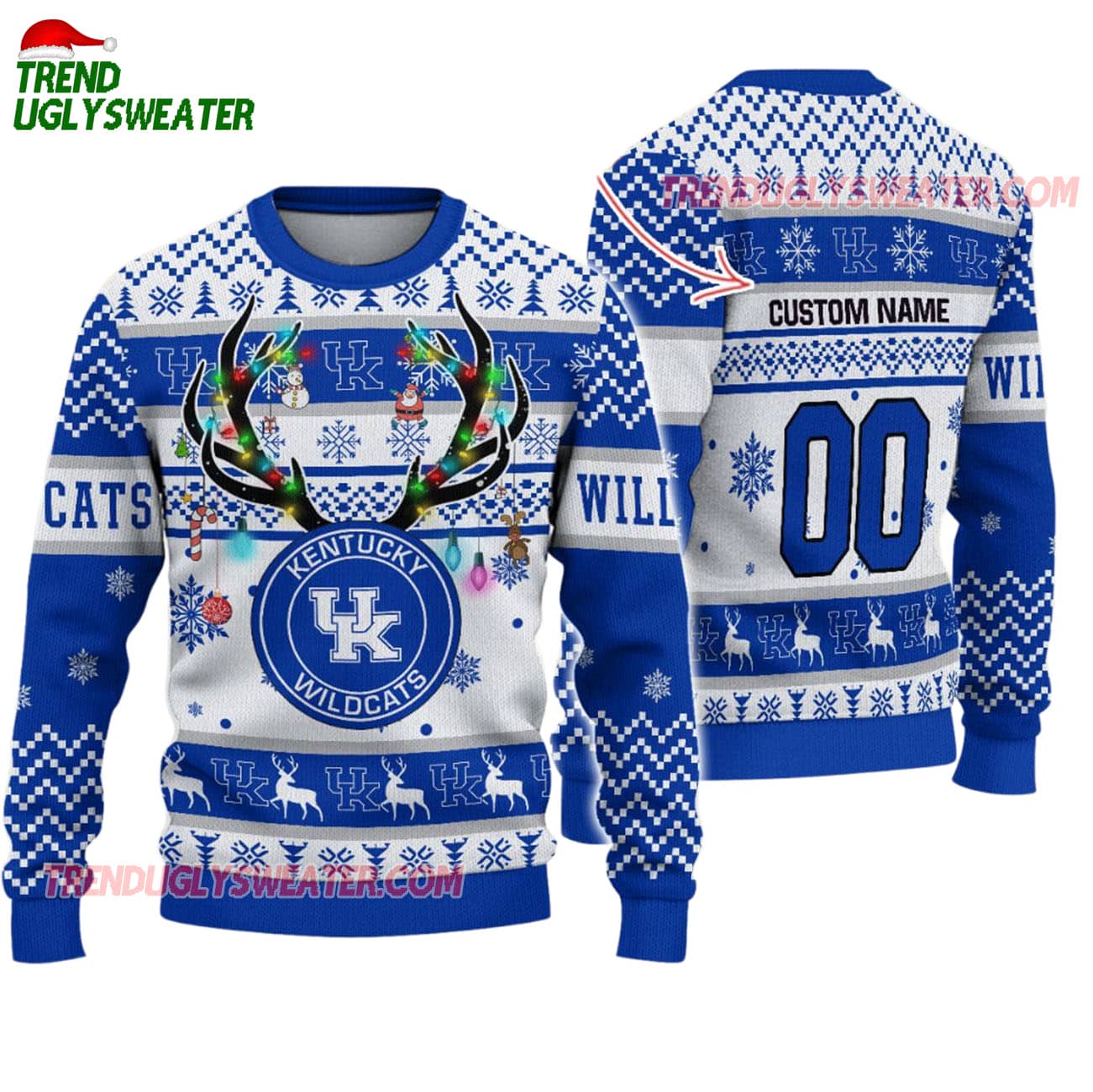 Custom Kentucky Wildcats Special Reindeer Light Ugly Christmas Sweater Custom Kentucky Wildcats Special Reindeer Light Ugly Christmas Sweater