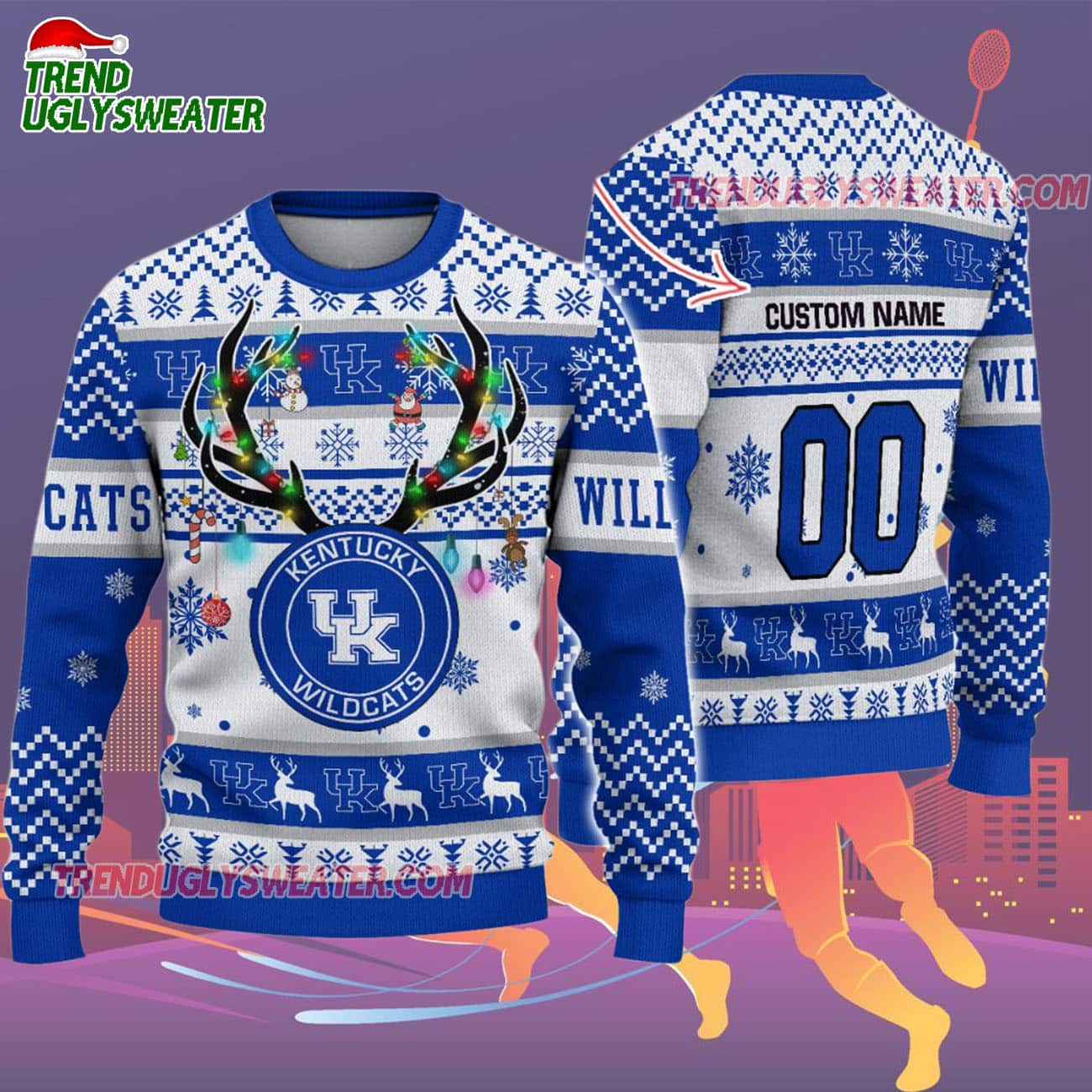 Custom Kentucky Wildcats Special Reindeer Light Ugly Christmas Sweater Custom Kentucky Wildcats Special Reindeer Light Ugly Christmas Sweater