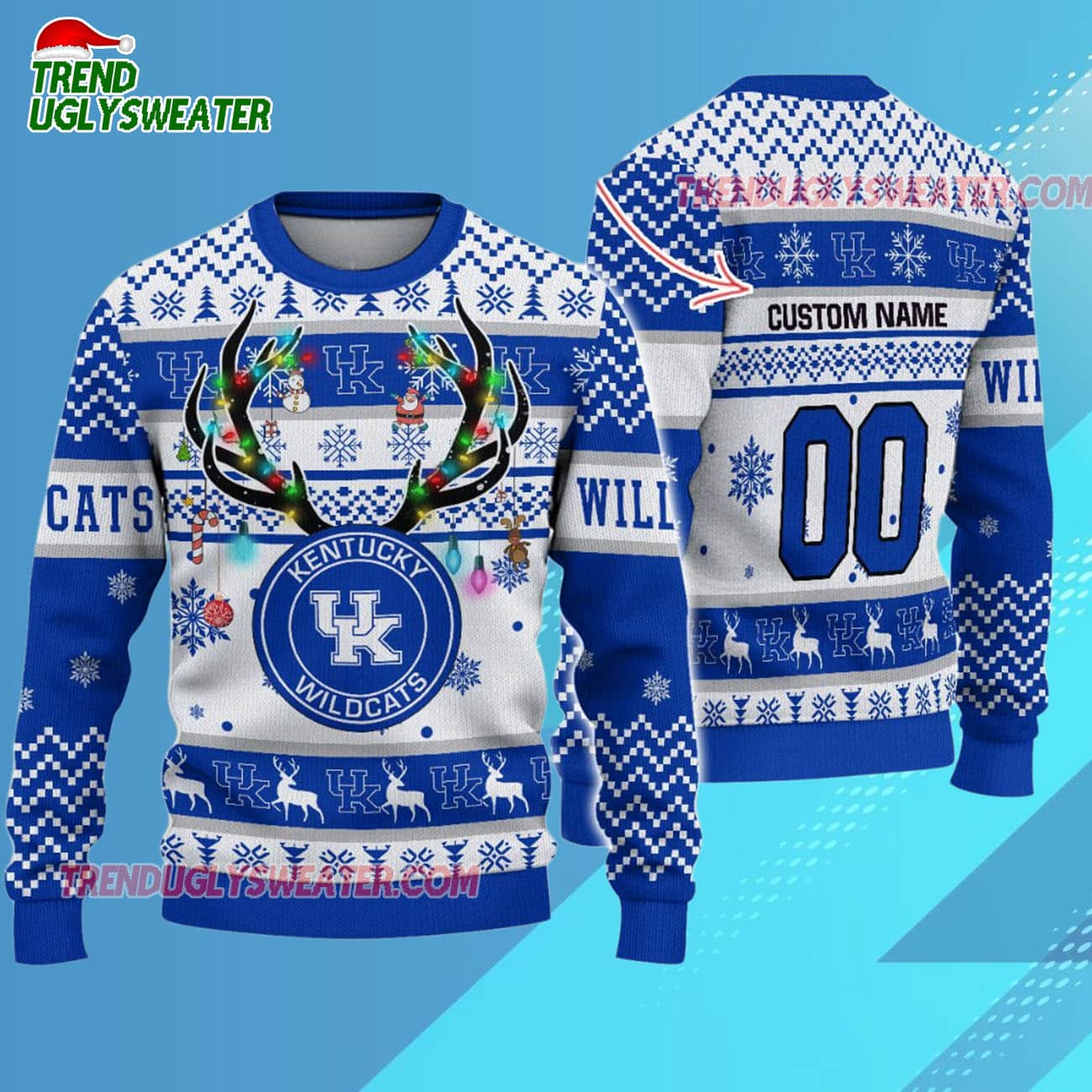 Custom Kentucky Wildcats Special Reindeer Light Ugly Christmas Sweater Custom Kentucky Wildcats Special Reindeer Light Ugly Christmas Sweater