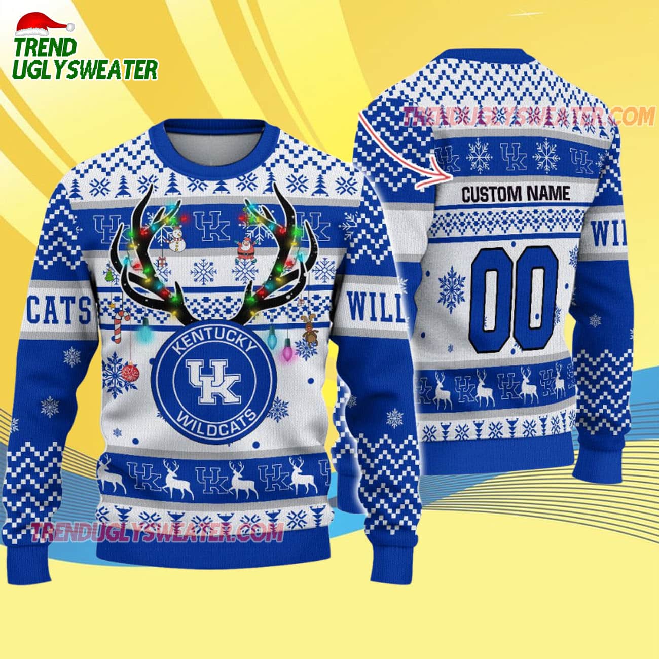 Custom Kentucky Wildcats Special Reindeer Light Ugly Christmas Sweater Custom Kentucky Wildcats Special Reindeer Light Ugly Christmas Sweater