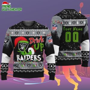 Custom Las Vegas Raiders Drink Up The Grinch Christmas Ugly Sweater 2
