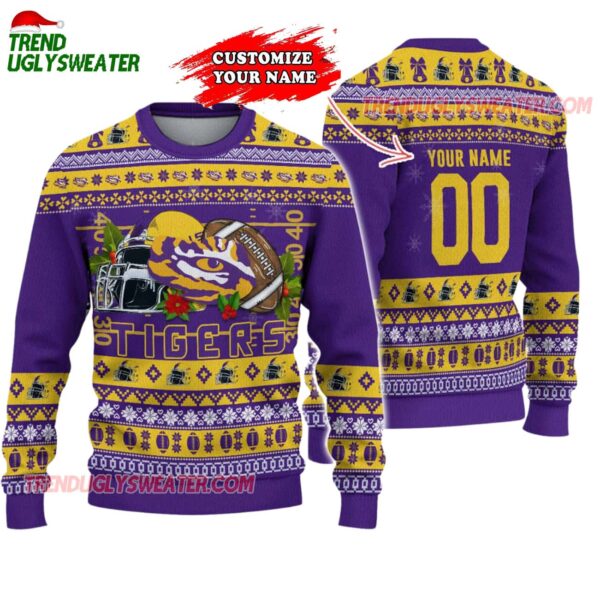 Custom Lsu Tigers Logo Team Football Christmas Ugly Sweater 1