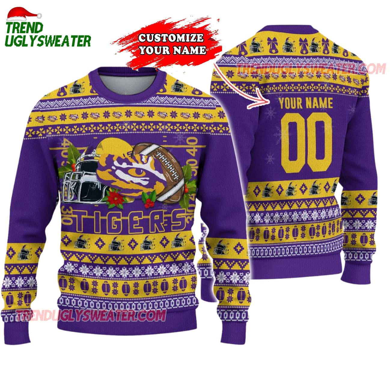 Custom Lsu Tigers Logo Team Football Christmas Ugly Sweater Custom Lsu Tigers Logo Team Football Christmas Ugly Sweater