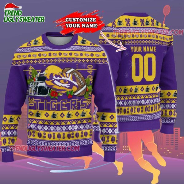 Custom Lsu Tigers Logo Team Football Christmas Ugly Sweater 2