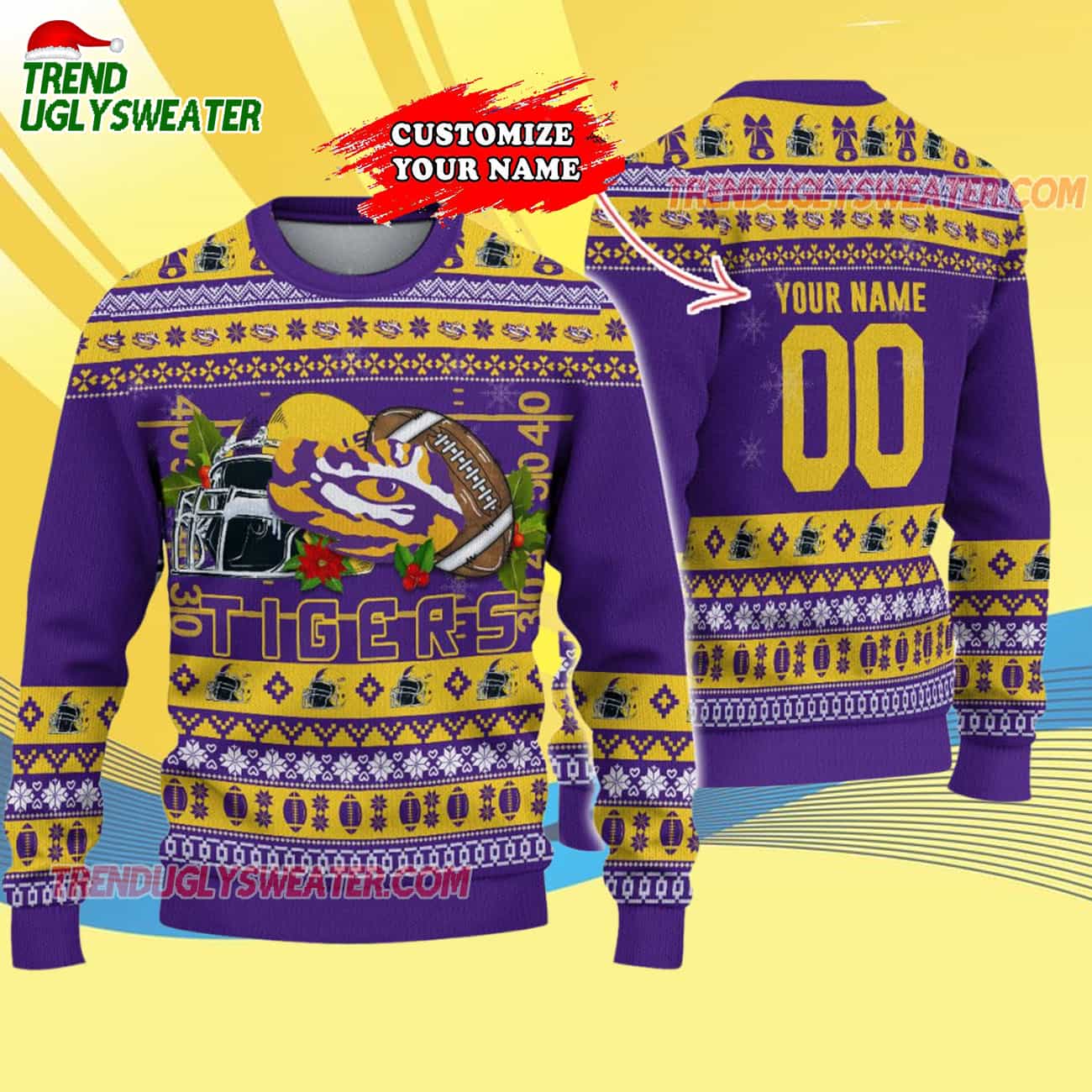 Custom Lsu Tigers Logo Team Football Christmas Ugly Sweater Custom Lsu Tigers Logo Team Football Christmas Ugly Sweater