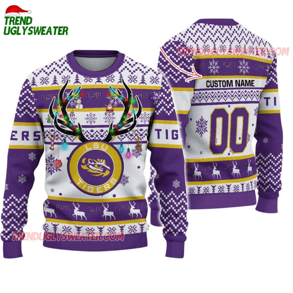 Custom Lsu Tigers Special Reindeer Light Ugly Christmas Sweater 1