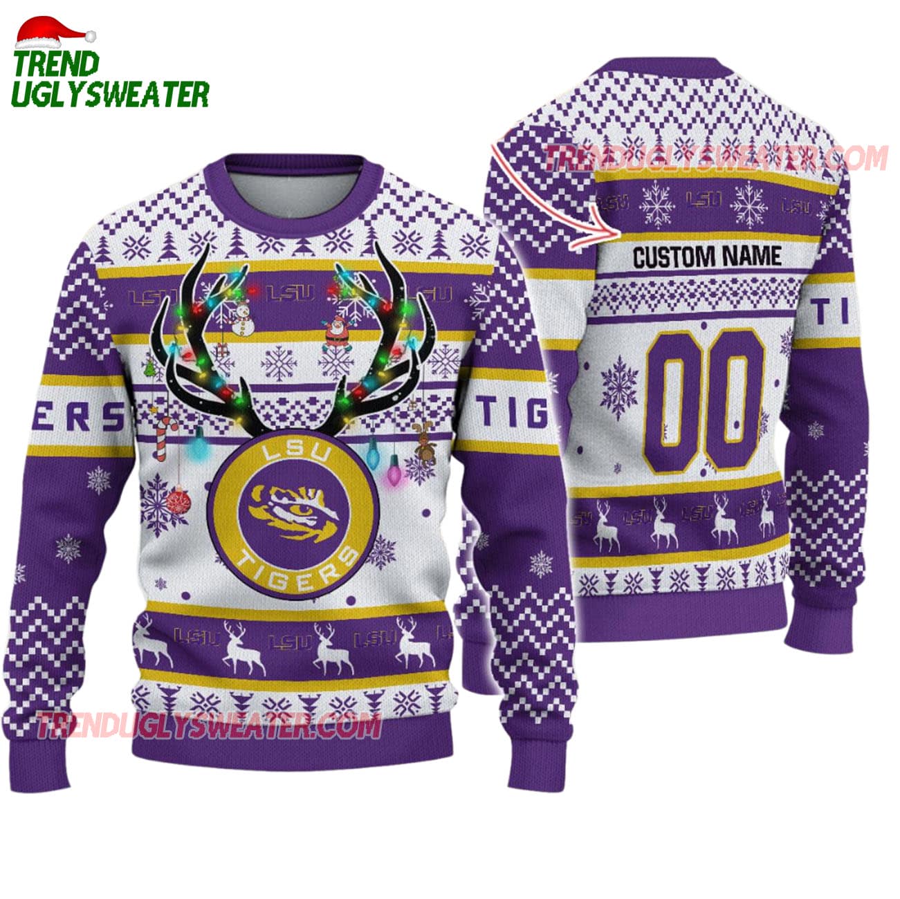 Custom Lsu Tigers Special Reindeer Light Ugly Christmas Sweater Custom Lsu Tigers Special Reindeer Light Ugly Christmas Sweater