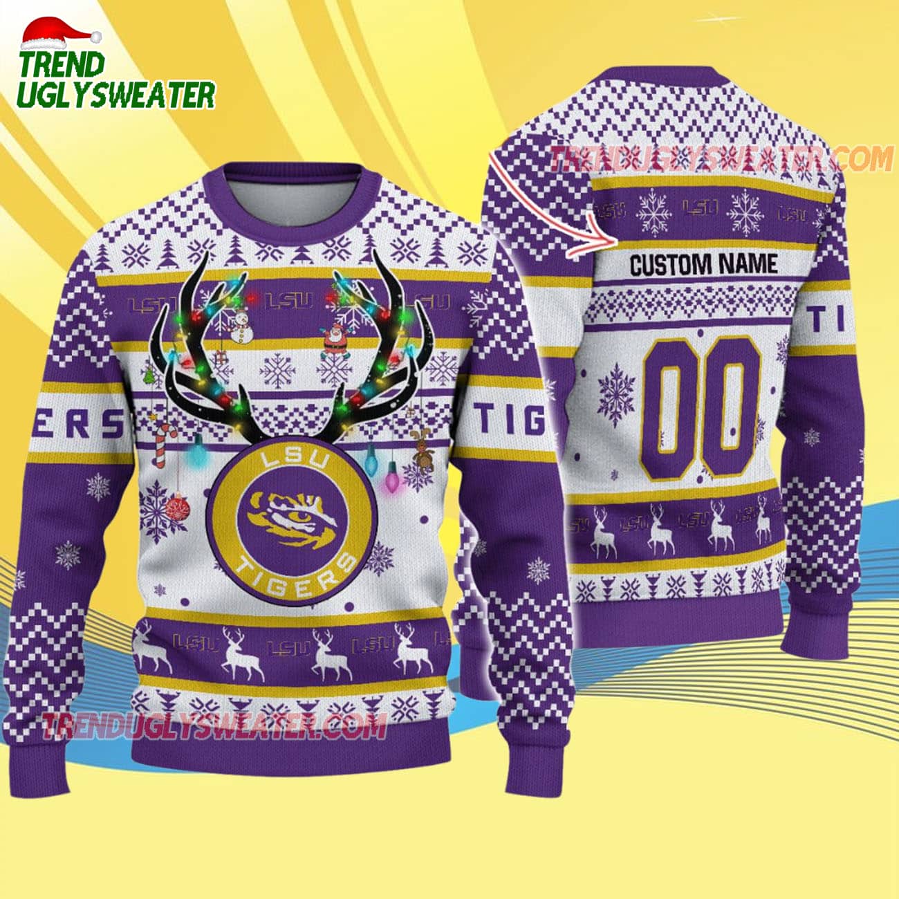 Custom Lsu Tigers Special Reindeer Light Ugly Christmas Sweater Custom Lsu Tigers Special Reindeer Light Ugly Christmas Sweater