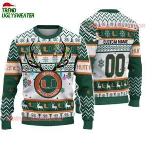 Custom Miami Hurricanes Special Reindeer Light Ugly Christmas Sweater 1