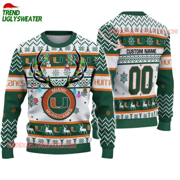 Custom Miami Hurricanes Special Reindeer Light Ugly Christmas Sweater 1