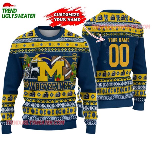 Custom Michigan Wolverines Logo Team Football Christmas Ugly Sweater 1