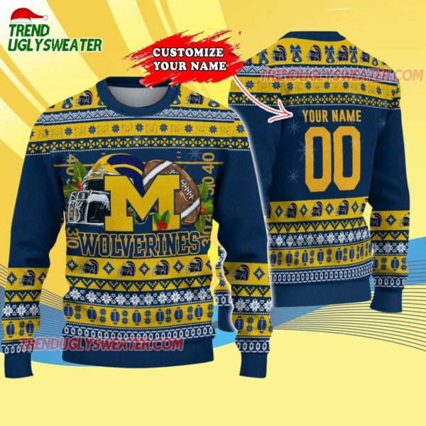 Custom Michigan Wolverines Logo Team Football Christmas Ugly Sweater 4