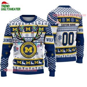 Custom Michigan Wolverines Special Reindeer Light Ugly Christmas Sweater 1