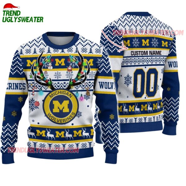 Custom Michigan Wolverines Special Reindeer Light Ugly Christmas Sweater 1