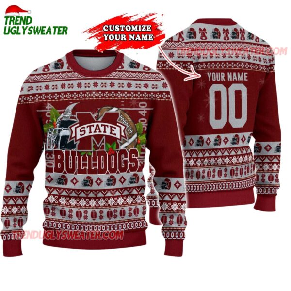 Custom Mississippi State Bulldogs Logo Team Football Christmas Ugly Sweater 1