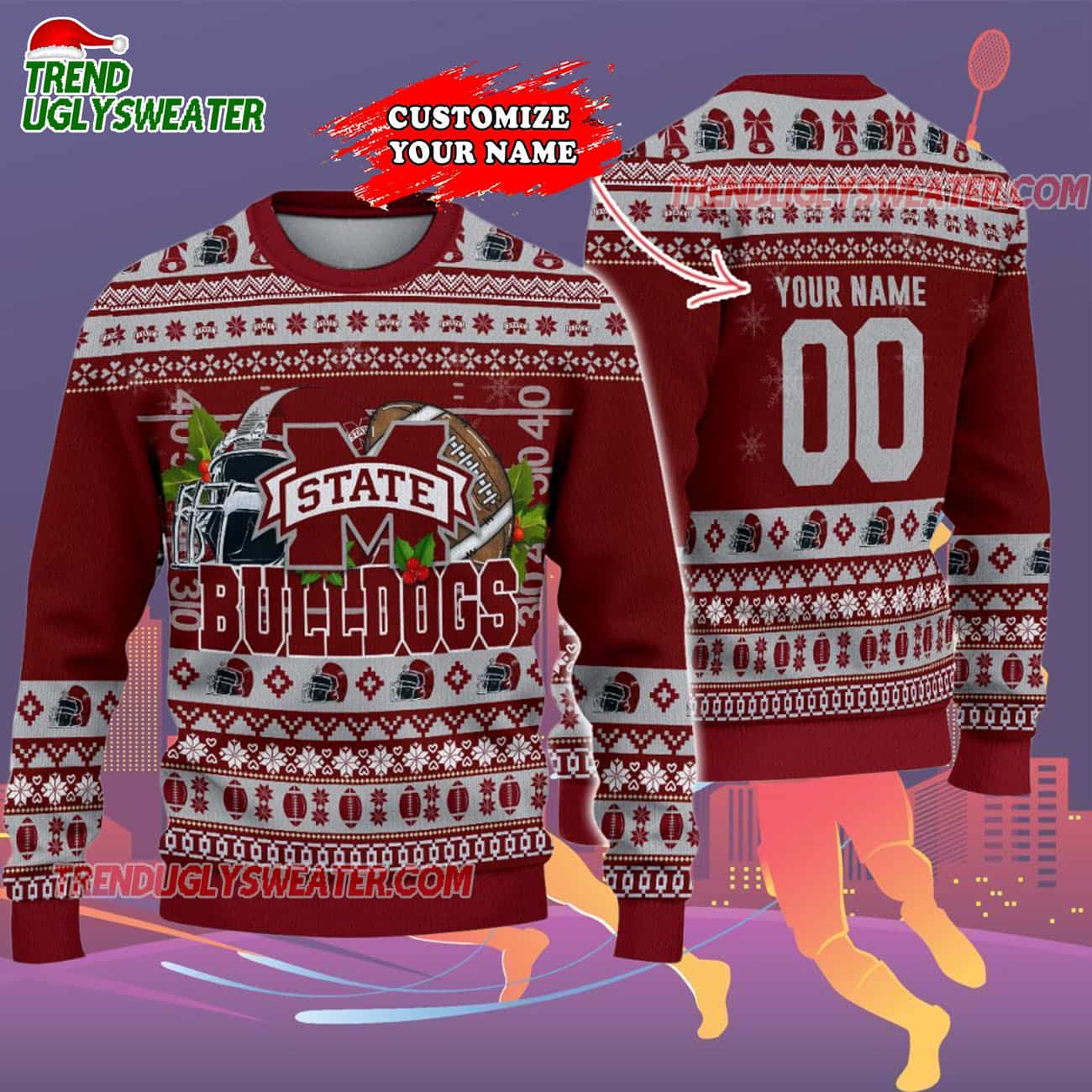 Custom Mississippi State Bulldogs Logo Team Football Christmas Ugly Sweater Custom Mississippi State Bulldogs Logo Team Football Christmas Ugly Sweater
