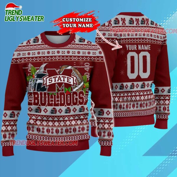 Custom Mississippi State Bulldogs Logo Team Football Christmas Ugly Sweater 3