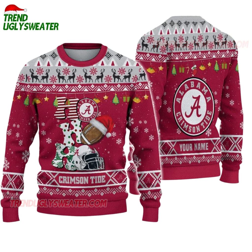 Custom Name Alabama Crimson Tide Football Ho Ho Ho Ugly Christmas Sweater 1