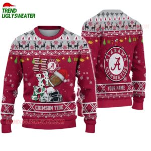 Custom Name Alabama Crimson Tide Football Ho Ho Ho Ugly Christmas Sweater 1