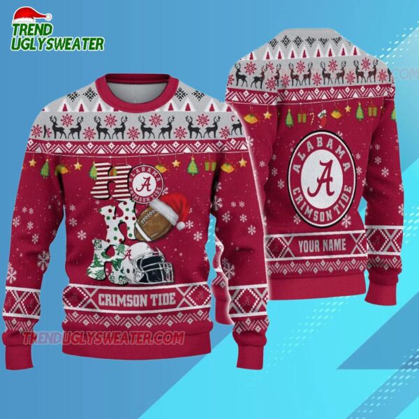 Custom Name Alabama Crimson Tide Football Ho Ho Ho Ugly Christmas Sweater 3