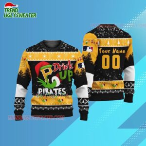 Custom Name And Number Pittsburgh Pirates Grinch Drink Up Christmas Ugly Sweater 2 Custom Name And Number Pittsburgh Pirates Grinch Drink Up Christmas Ugly Sweater 3