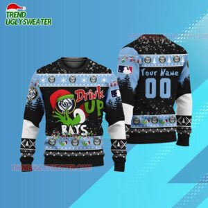 Custom Name And Number Tampa Bay Rays Grinch Drink Up Christmas Ugly Sweater 2 Custom Name And Number Tampa Bay Rays Grinch Drink Up Christmas Ugly Sweater 3