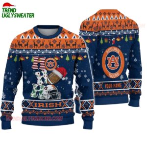 Custom Name Auburn Tigers Football Ho Ho Ho Ugly Christmas Sweater 1
