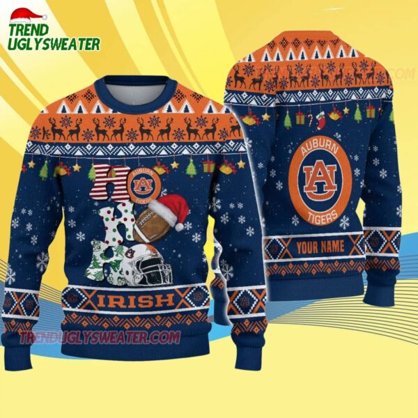 Custom Name Auburn Tigers Football Ho Ho Ho Ugly Christmas Sweater 4