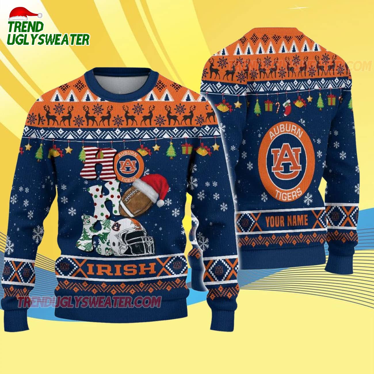 Custom Name Auburn Tigers Football Ho Ho Ho Ugly Christmas Sweater Custom Name Auburn Tigers Football Ho Ho Ho Ugly Christmas Sweater