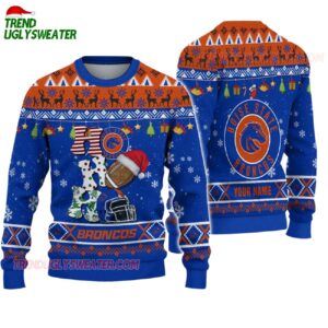 Custom Name Boise State Broncos Football Ho Ho Ho Ugly Christmas Sweater 1