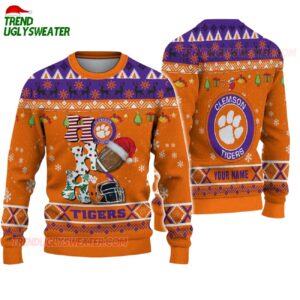 Custom Name Clemson Tigers Football Ho Ho Ho Ugly Christmas Sweater 1