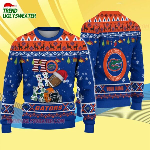 Custom Name Florida Gators Football Ho Ho Ho Ugly Christmas Sweater 4