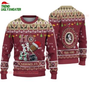 Custom Name Florida State Seminoles Football Ho Ho Ho Ugly Christmas Sweater 1