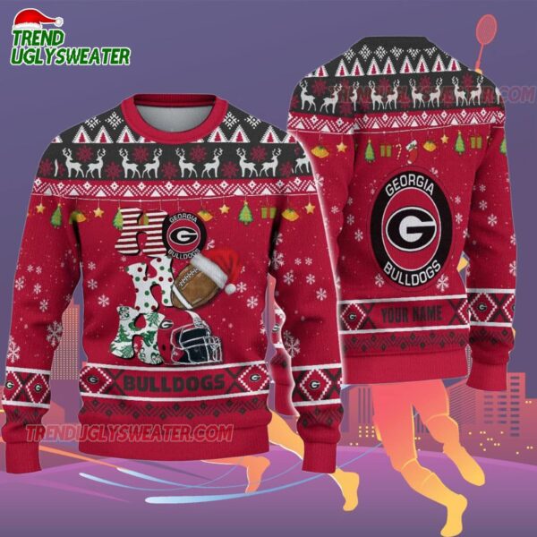Custom Name Georgia Bulldogs Football Ho Ho Ho Ugly Christmas Sweater 2