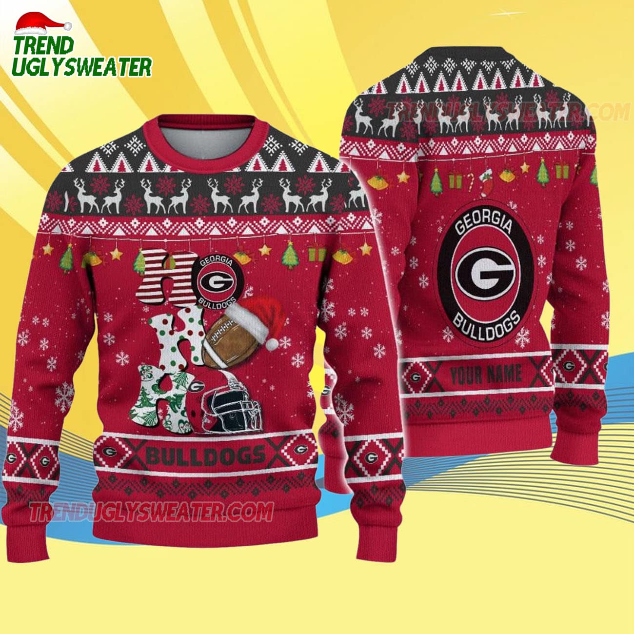 Custom Name Georgia Bulldogs Football Ho Ho Ho Ugly Christmas Sweater Custom Name Georgia Bulldogs Football Ho Ho Ho Ugly Christmas Sweater