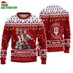 Custom Name Indiana Hoosiers Football Ho Ho Ho Ugly Christmas Sweater 1