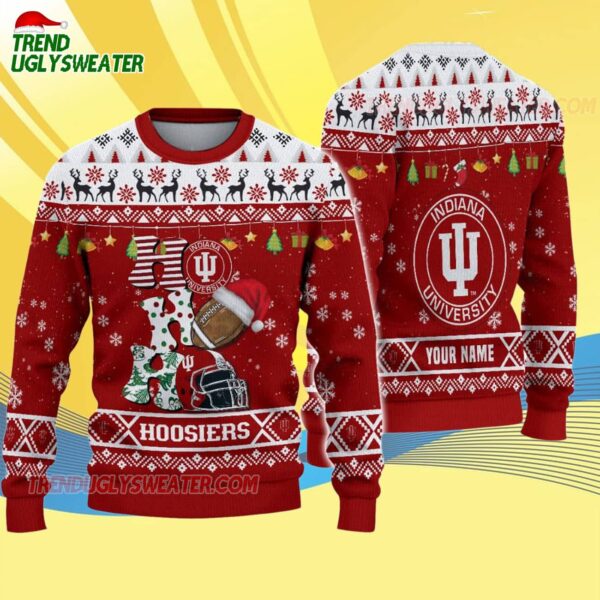 Custom Name Indiana Hoosiers Football Ho Ho Ho Ugly Christmas Sweater 4