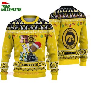Custom Name Iowa Hawkeyes Football Ho Ho Ho Ugly Christmas Sweater 1