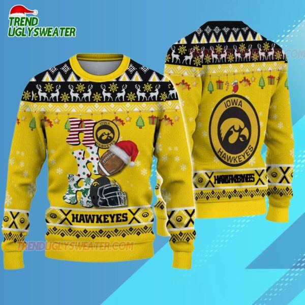 Custom Name Iowa Hawkeyes Football Ho Ho Ho Ugly Christmas Sweater 3
