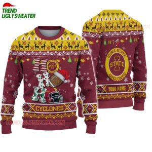 Custom Name Iowa State Cyclones Football Ho Ho Ho Ugly Christmas Sweater 1