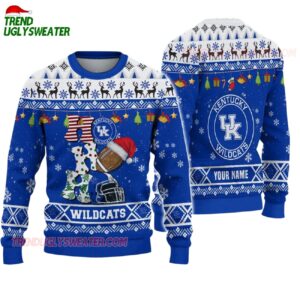Custom Name Kentucky Wildcats Football Ho Ho Ho Ugly Christmas Sweater 1