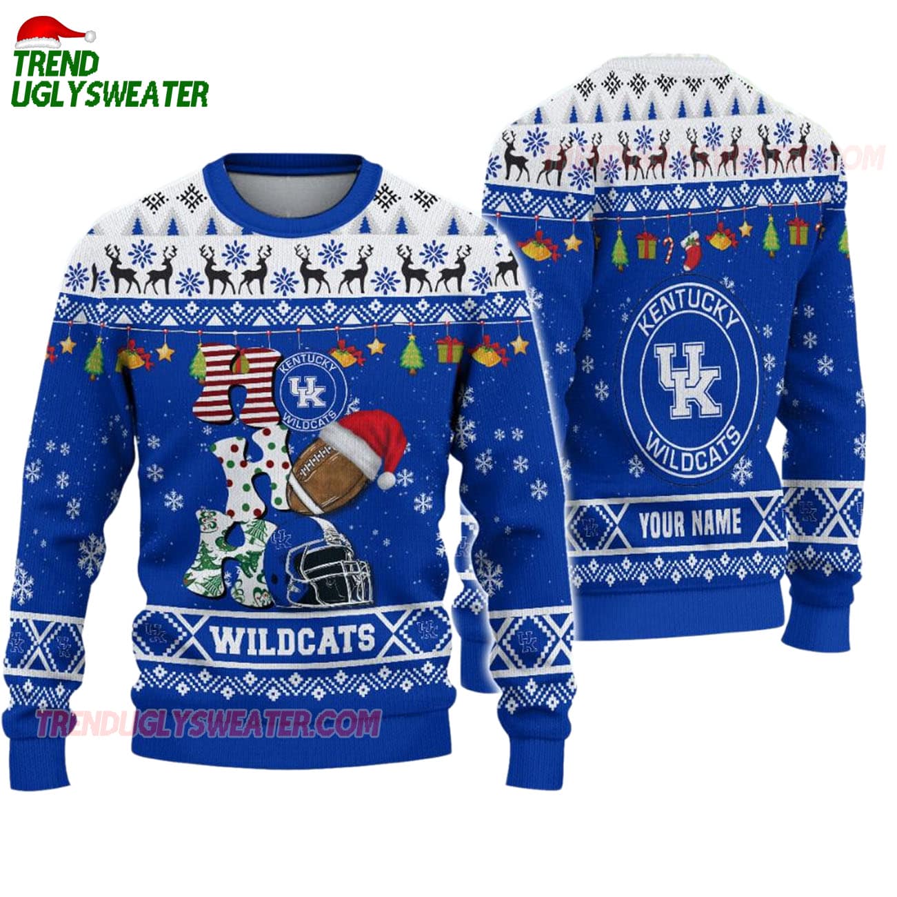 Custom Name Kentucky Wildcats Football Ho Ho Ho Ugly Christmas Sweater Custom Name Kentucky Wildcats Football Ho Ho Ho Ugly Christmas Sweater